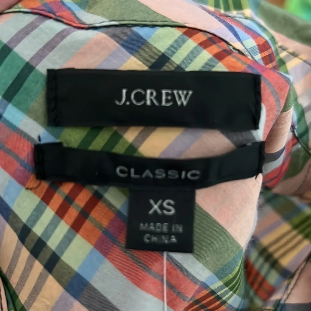 J. Crew Re-imagined Silk Blend Button Down Plaid Top Sz XS NWT